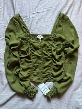 Open End NWT Olive Green Ruched Women's Long Sleeve Top